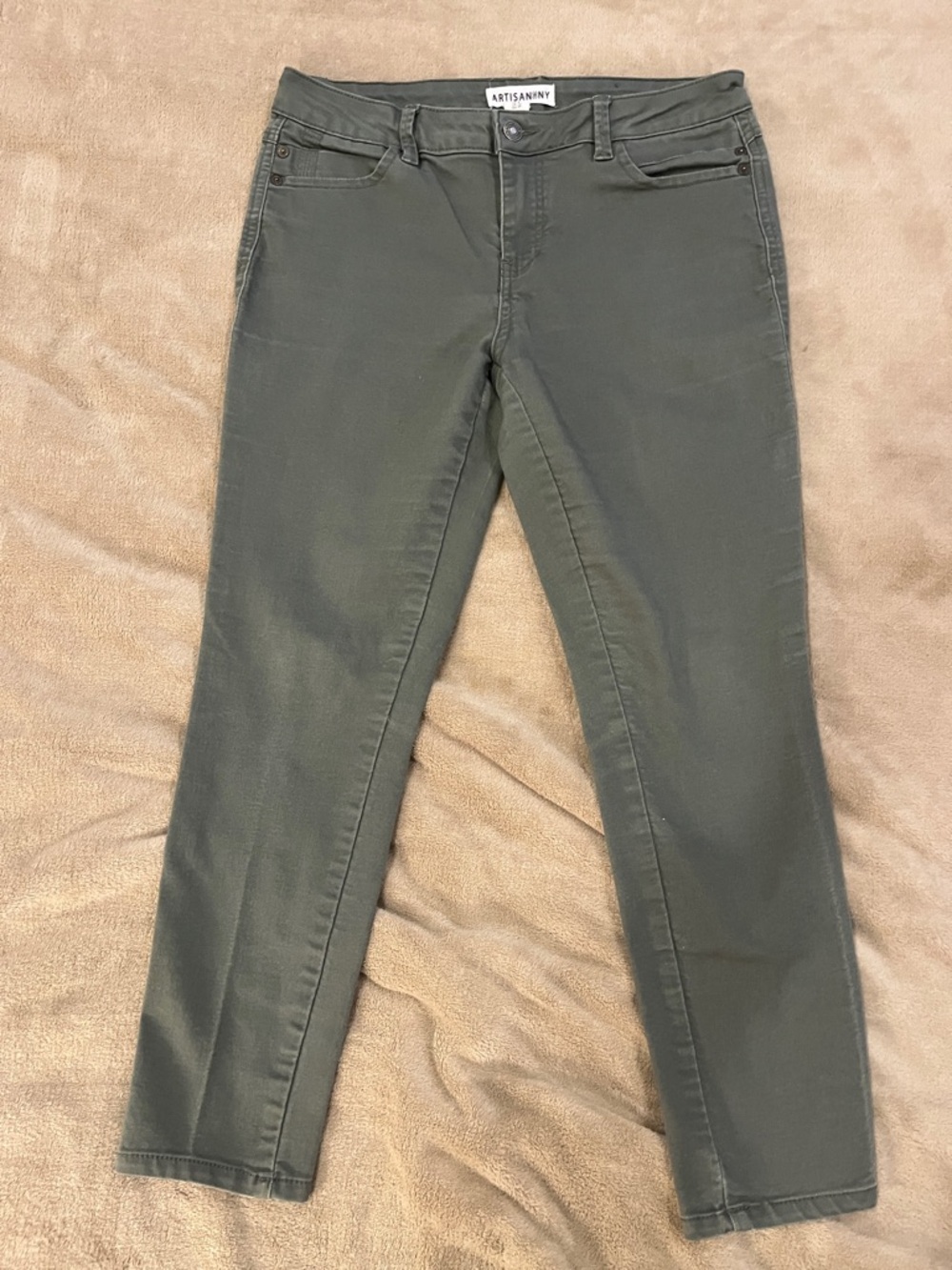 Artisan Ny Olive Green Slim Straight Pants